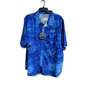 Men's 2xlt Ocean Coast/ Real tree Short Sleeve Button Up Vented Blue Shirt